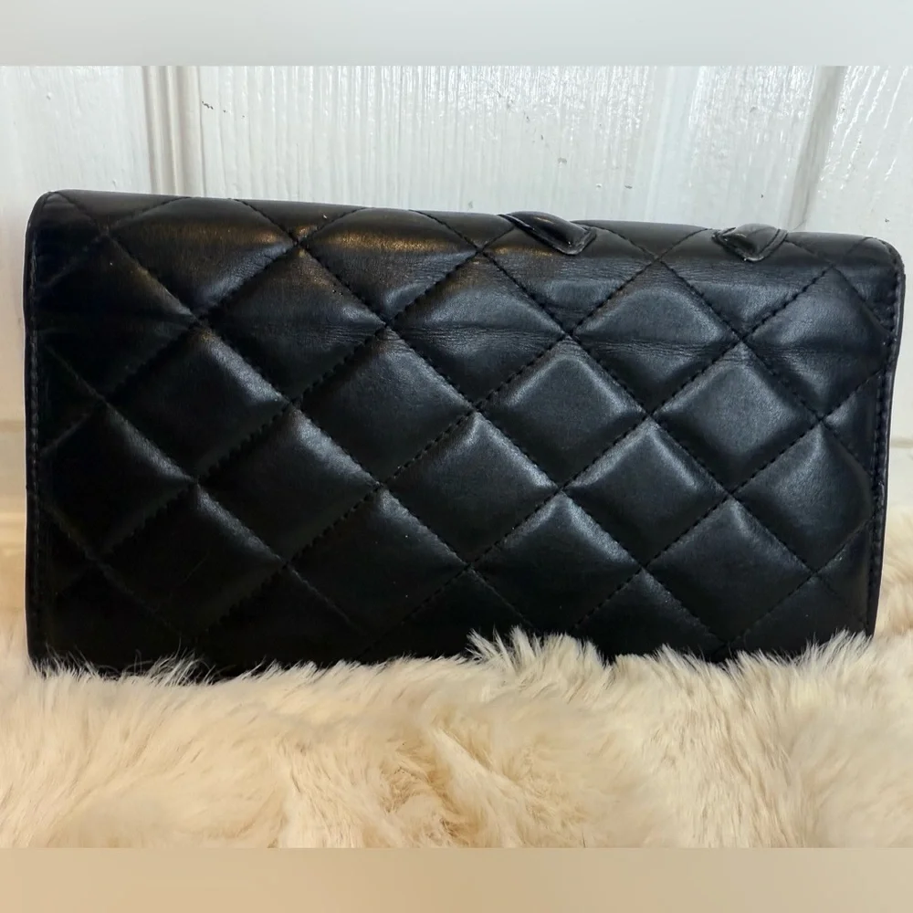❤️CHANEL LIGNE CAMBON BI-FOLD WALLET QUILTED BLACK LAMBSKIN - Picture 2 of 16